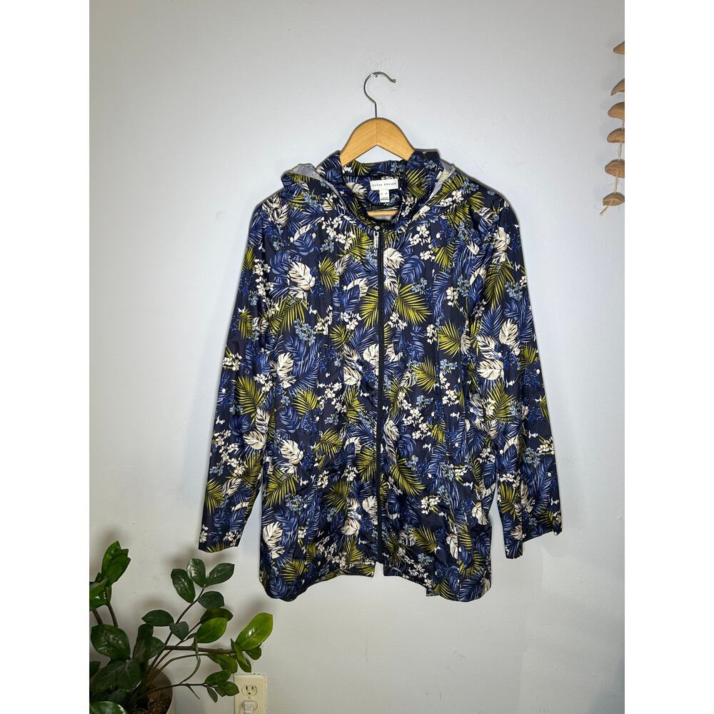 Susan Graver Floral Print Hooded Windbreaker Rain Jacket - (Women's XL)‎
